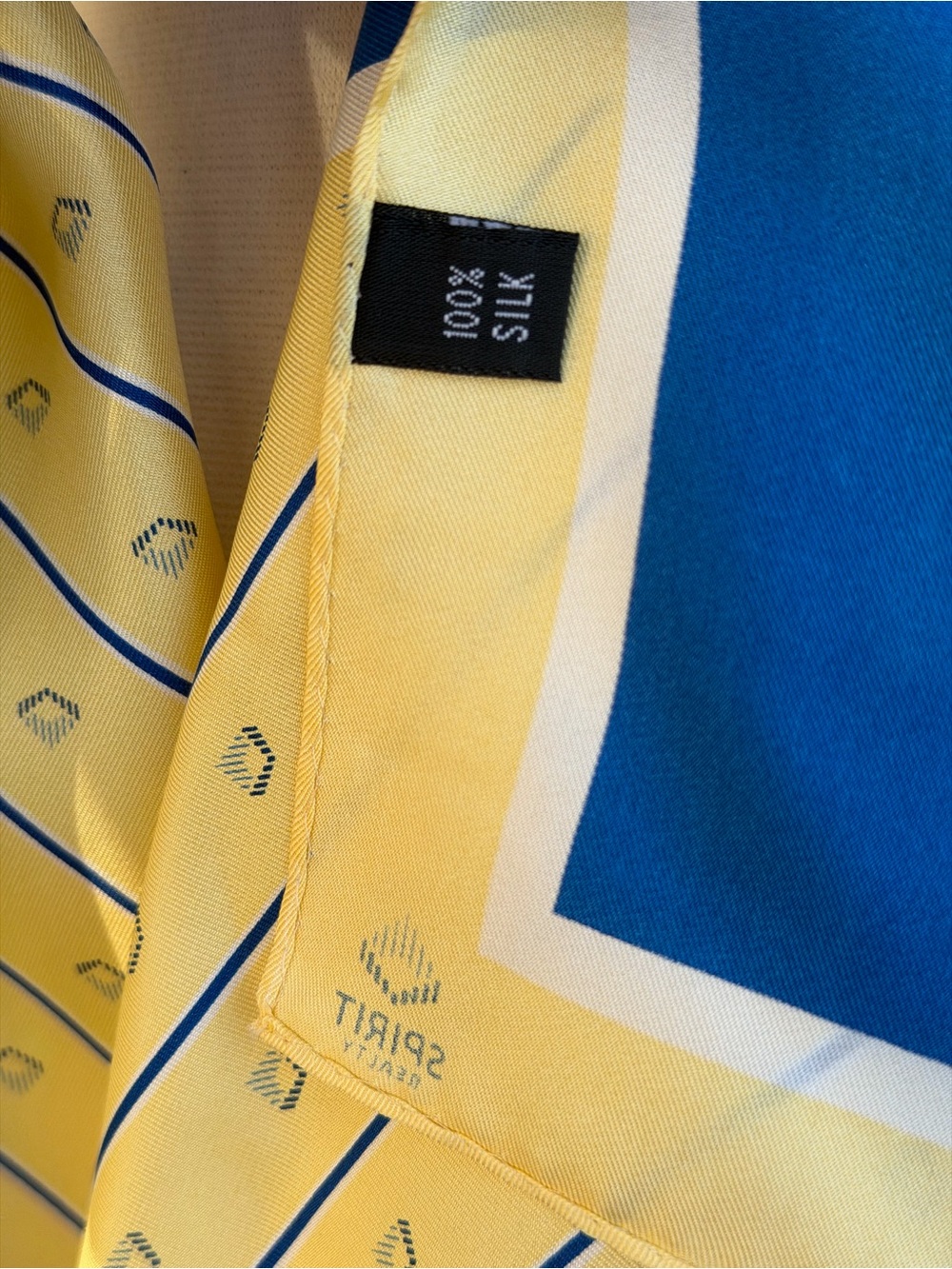 Spirit Yellow and Blue Silk Patterned Scarf - Picture 2 of 4
